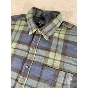 J Crew Flannel Shirt Mens XL Blue Green Plaid Long Sleeve Slim Classic Button-Up